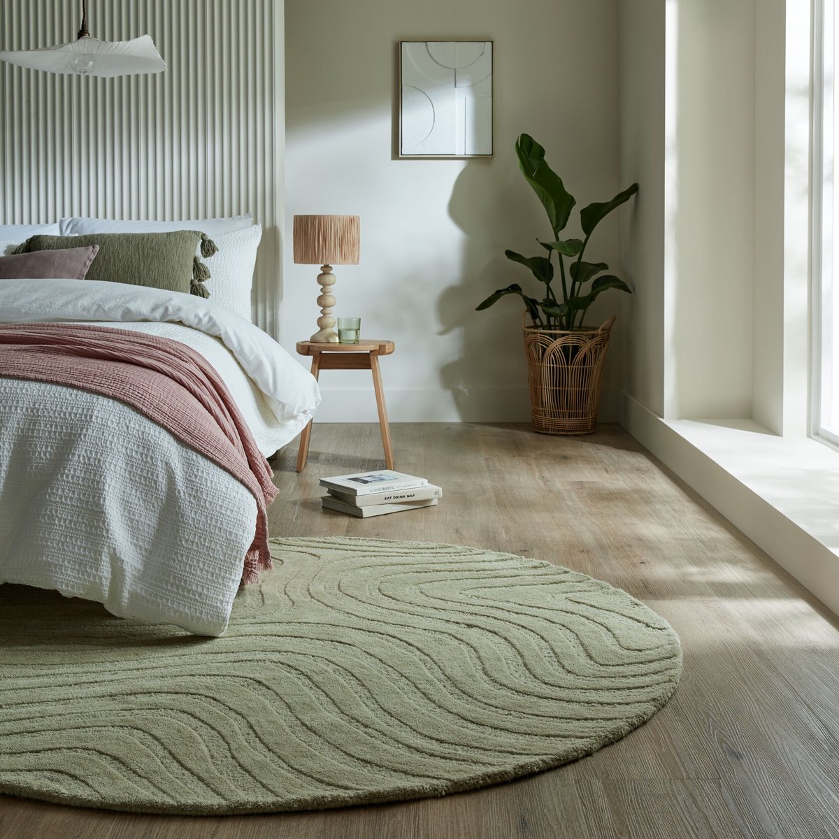 flycarpets Rond Wollen Vloerkleed Mesmerize - Abstract - Sage / Groen 160cm rond Ø