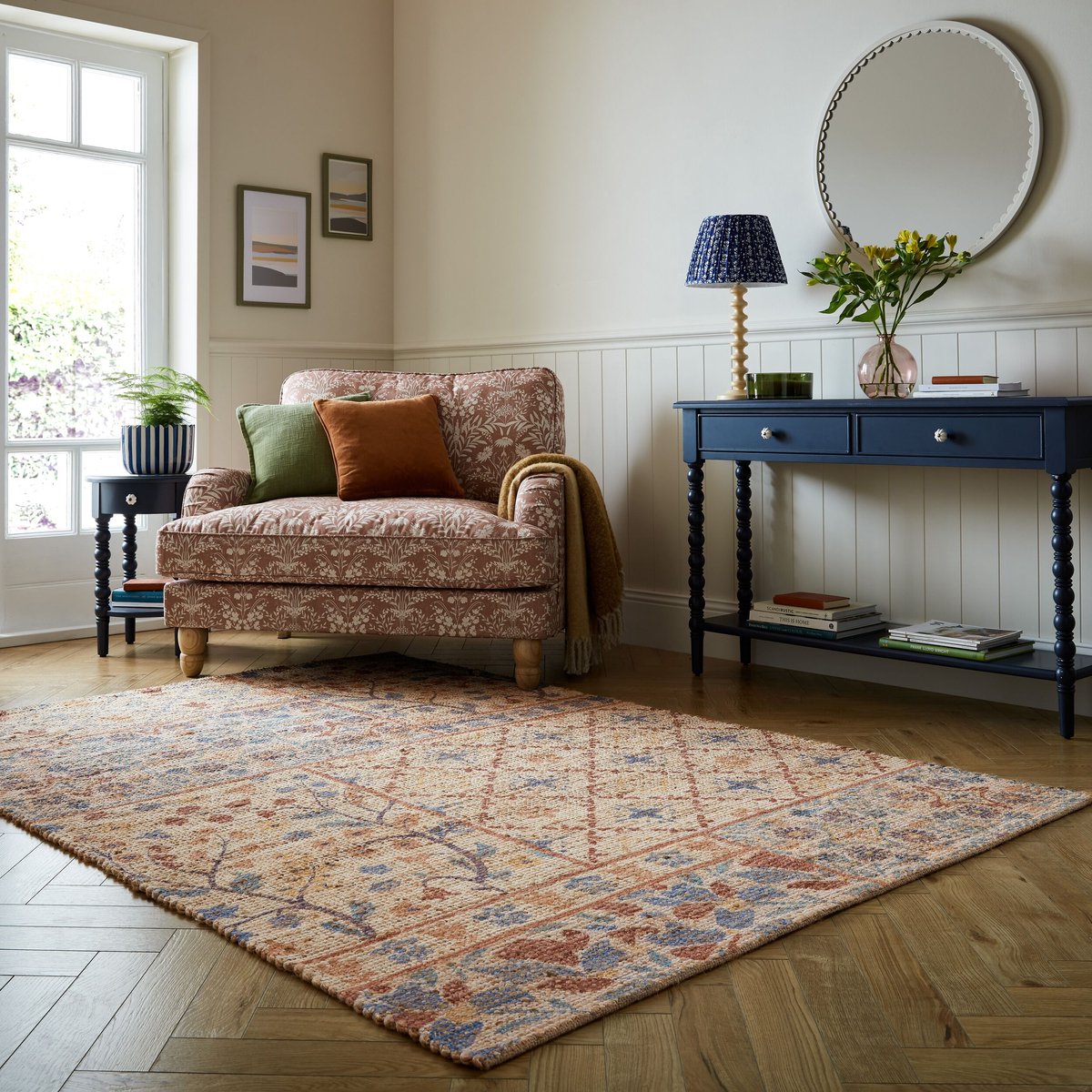 flycarpets Laagpolig Jute Patchwork Vloerkleed - Taylor - Blauw 200x290 cm