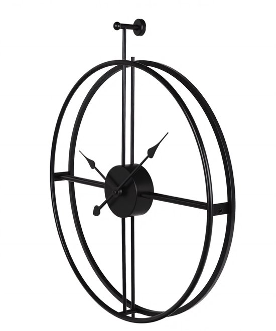 IvoQ Grote Industriële Wandklok – 60 CM – Zwart Metaal – Industrieel & Modern Design