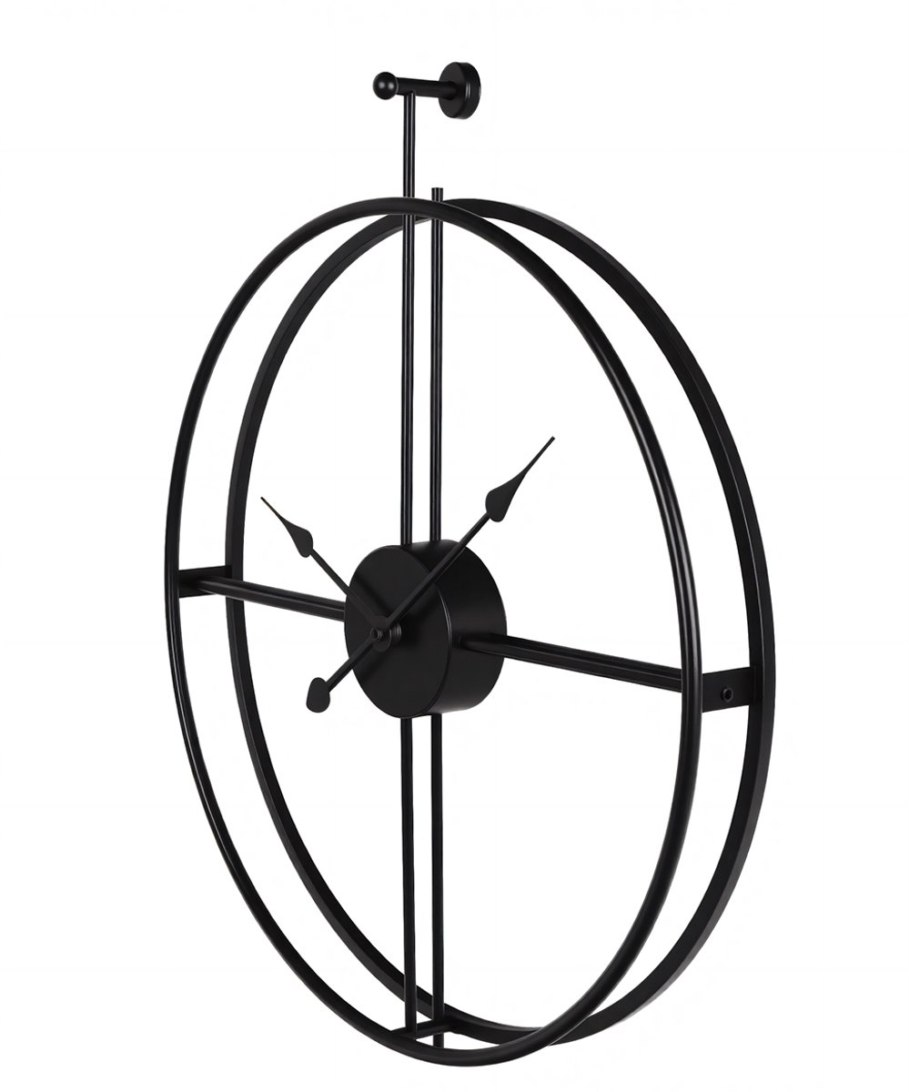 IvoQ Grote Industriële Wandklok – 60 CM – Zwart Metaal – Industrieel & Modern Design