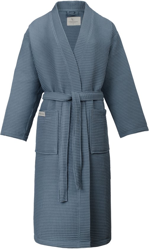 Linden&Green - Unisex Sauna Badjas - 100% Katoen Wafel Badjas - S - Blue - Katoen wafel - Kimono - Wafel Badjas dames - Wafel Badjas heren - Badjas dames en heren
