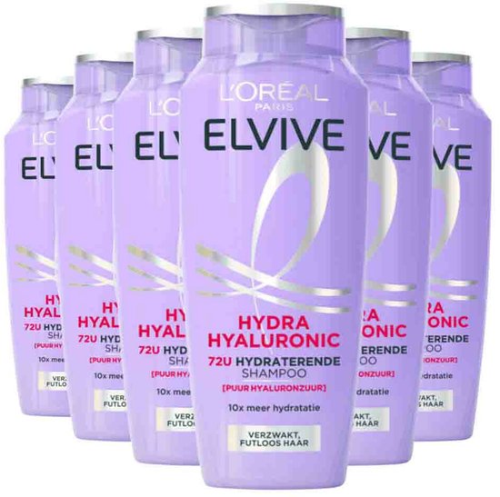 L'Oréal Paris Elvive Hydra Hyaluronic Shampoo - Haarverzorging voor verzwakt, futloos haar - 10x meer hydratatie - Shampoo voordeelverpakking - 6x 250 ml