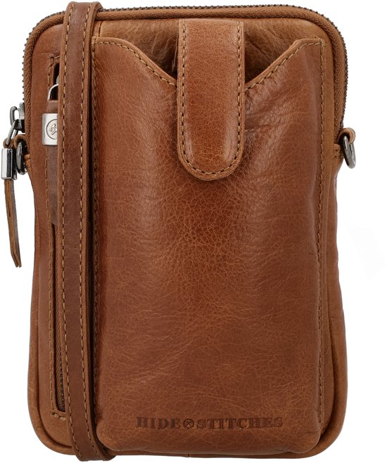 Sac à bandoulière pour téléphone Hide & Stitches Porto - Fermeture éclair - Cuir - Marron - 100 % Cuir