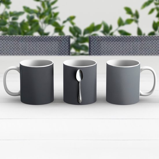 Tasse en Céramique 350 ml - Argent - Métal - Cuillère - Mug pour Thé ou Café