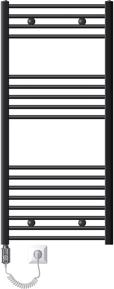 Badkamerradiator elektrisch met verwarmingselement 900W 600x1200 mm antraciet recht met zijaansluiting