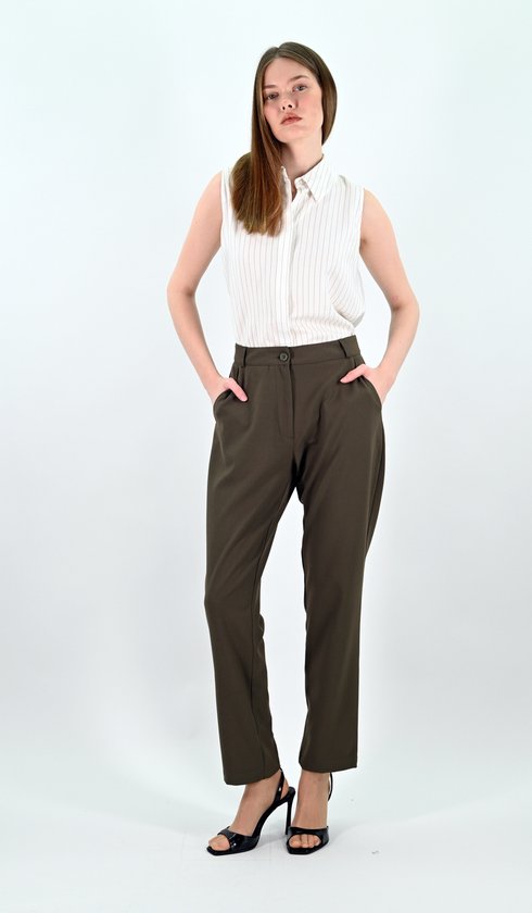 YesMooi - Pantalon coupe droite - Kaki - S (36) - Pantalons pour femmes