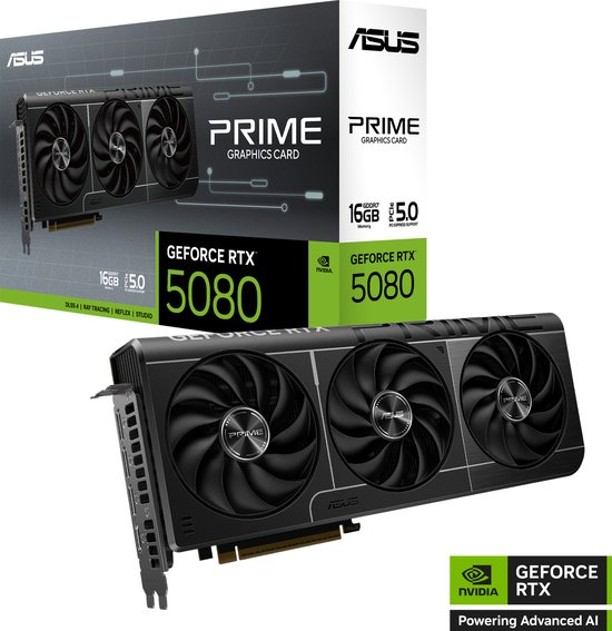 NVIDIA GeForce RTX 5080 16GB GDDR7 PCIe 5.0 videokaart ASUS PRIME 4K 8K gaming content creation