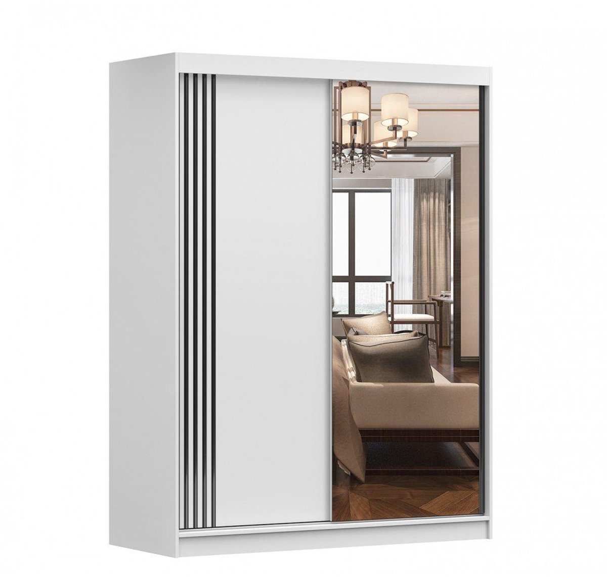 Schuifdeurkast LARA 07 – 2-deurs kledingkast met spiegel, legplanken en kledingroede – modern design – 150x200x61 cm - LARA 07 (Wit)