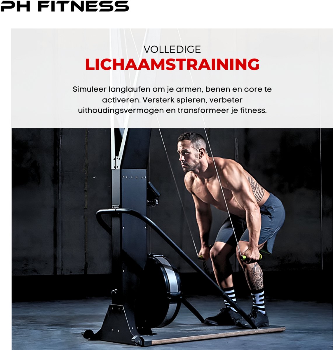 Afbeelding 3 van PH Fitness Ski Machine: Geavanceerde Air Resistance Full Body Trainer | Compacte Crossfit & HIIT Ski Erg Training voor Thuis | Verstelbare Intensiteit met Luchtweerstand, Duurzame Bodemplaat & Ergonomisch Design |