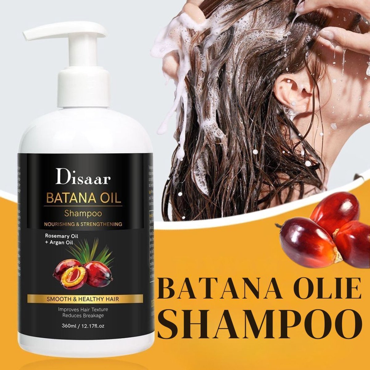 XXL Batana SHAMPOO - 360ML - met Rozemarijnolie en Biotine - Dr. Sebi - Batana Oil Shampoo - Haarolie - Haargroei - Hair Oil - Scalp - Hoofdhuid - Schilfers