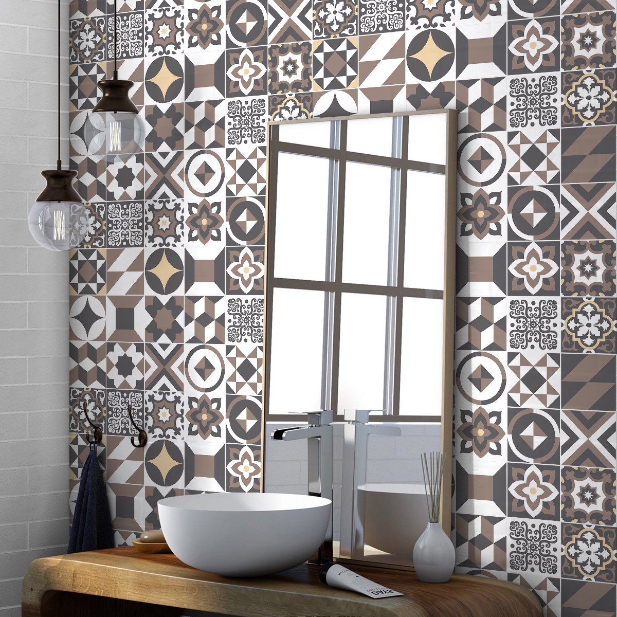 Ambiance Sticker Zelfklevende tegelmuurstickers voor keuken en badkamer - 30 cementtegelstickers, Azulejos Ollacaro-stijl - 30 stickers, 15x15 cm Multi color