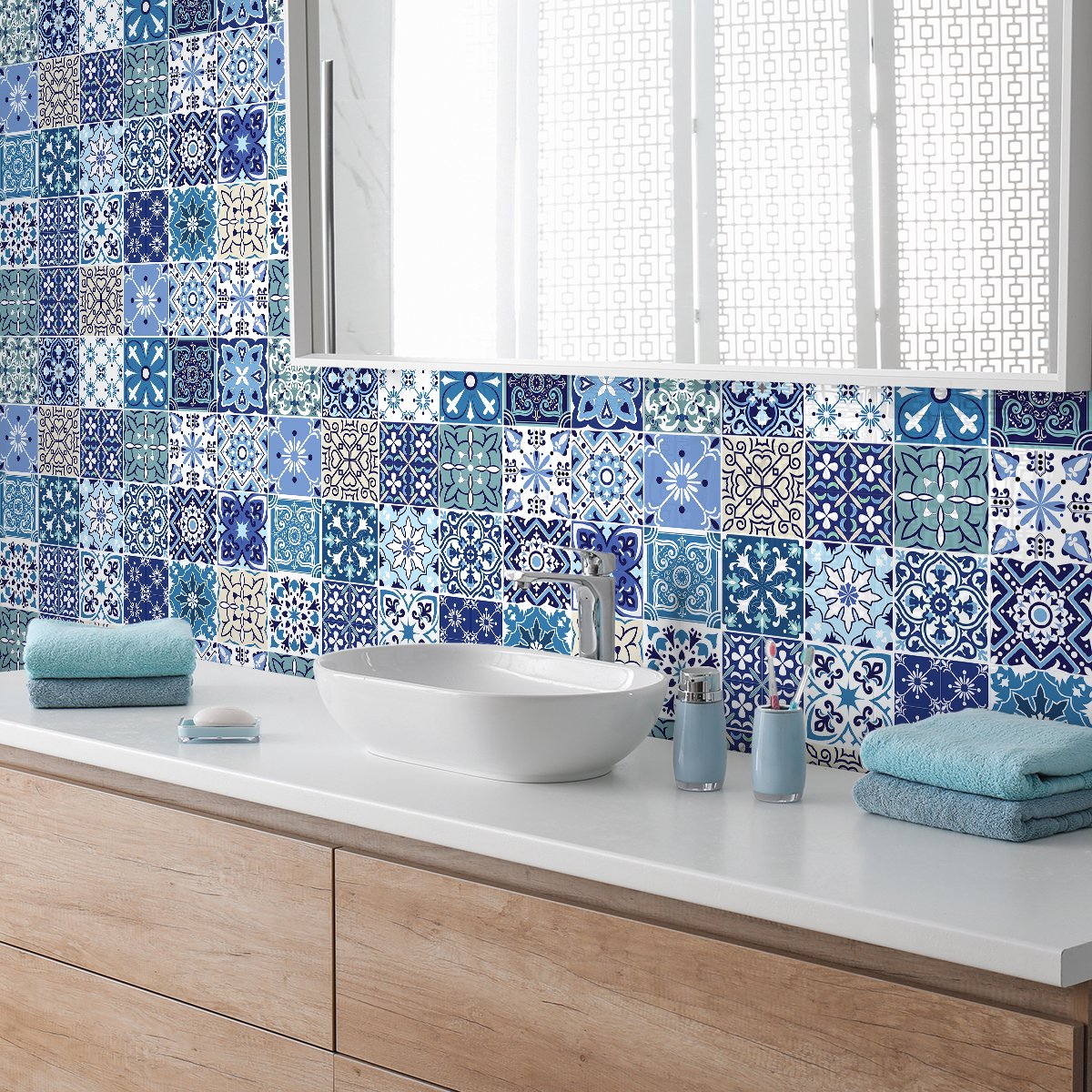 Ambiance Sticker Zelfklevende tegelmuurstickers voor keuken en badkamer - 30 Azulejos Susia cementtegelstickers - 30 stickers 15x15cm Multi color