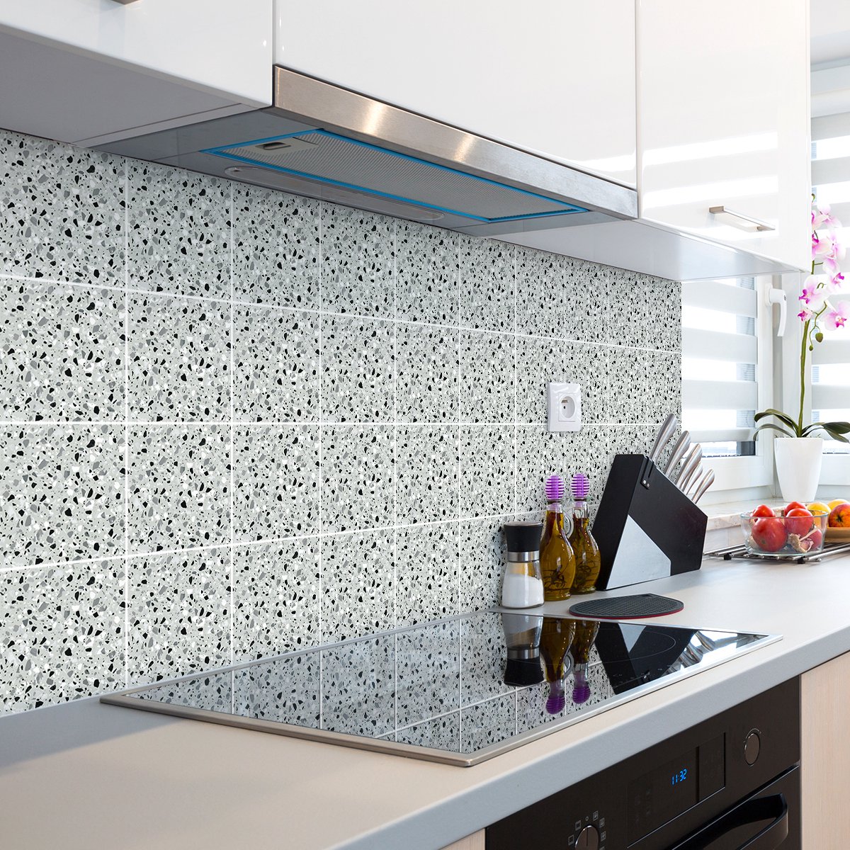 Ambiance Sticker Zelfklevende tegelmuurstickers voor keuken en badkamer - 24 ORLANDO TERRAZZO TEGELSTICKERS - 24 stickers 15x15cm Multi color