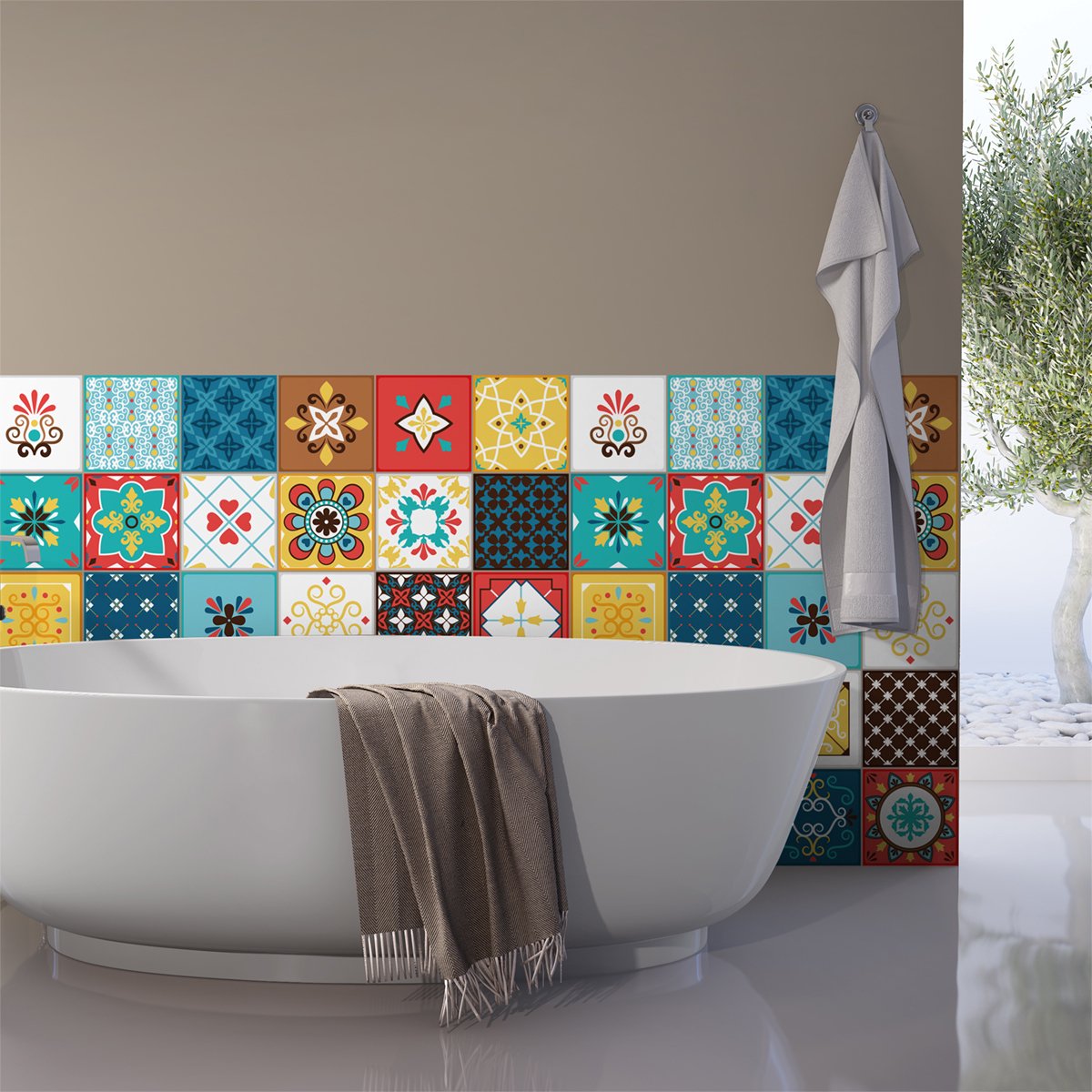 Ambiance Sticker Zelfklevende tegelmuurstickers voor keuken en badkamer - 30 Modena Azulejos tegelstickers - 30 stickers 15x15cm Multi color