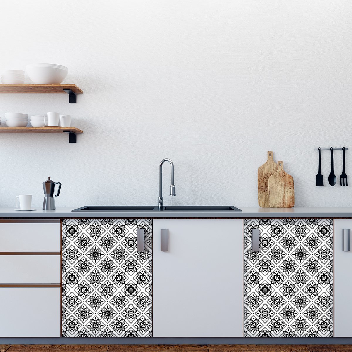 Ambiance Sticker Tegelstickers voor de muur in keuken en badkamer - 30 cementtegelstickers voor meubels - Mugica Design - 30 stickers 15x15cm Multi color