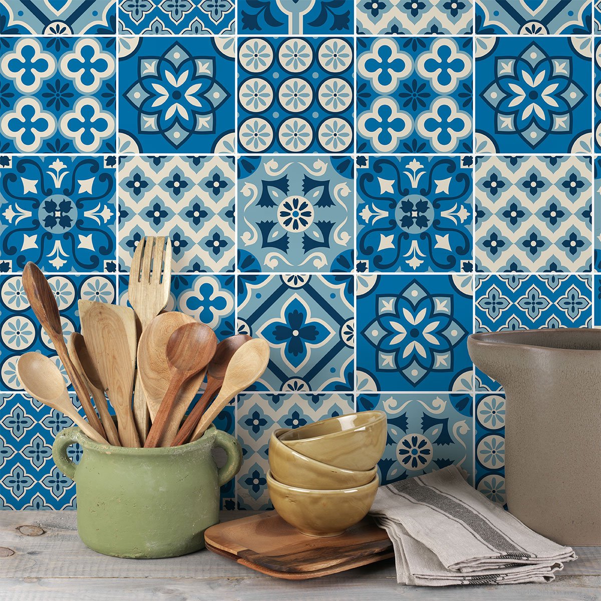 Ambiance Sticker Tegelstickers voor de muur in keuken en badkamer - 30 Josepina Azulejos tegelstickers - 30 stickers 20x20cm Multi color