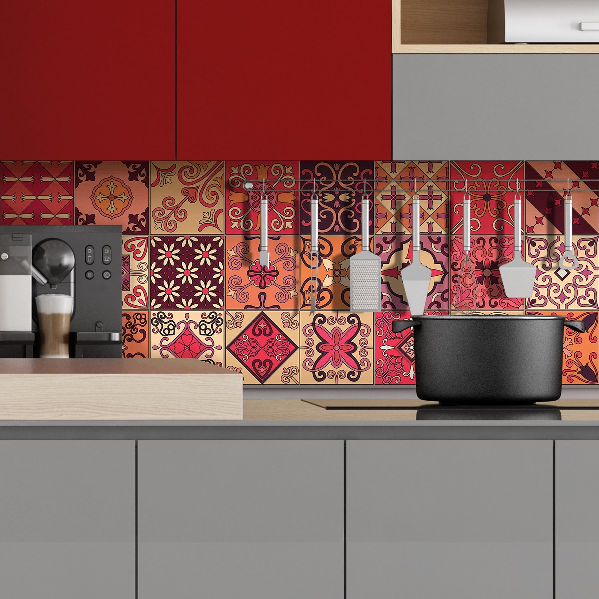 Ambiance Sticker Zelfklevende tegelmuurstickers voor keuken en badkamer - 9 Cipriano Azulejos cementtegelstickers - 9 stickers 10x10cm Multi color