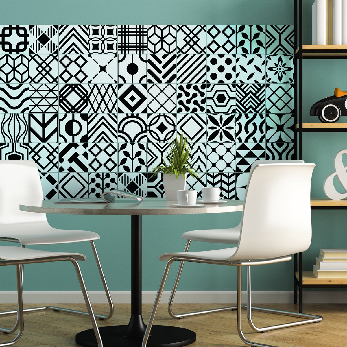Ambiance Sticker Zelfklevende muurtegelstickers voor keuken en badkamer - 60 Scandinavische/Deense tegelstickers - 60 stickers, 10x10 cm Multi color