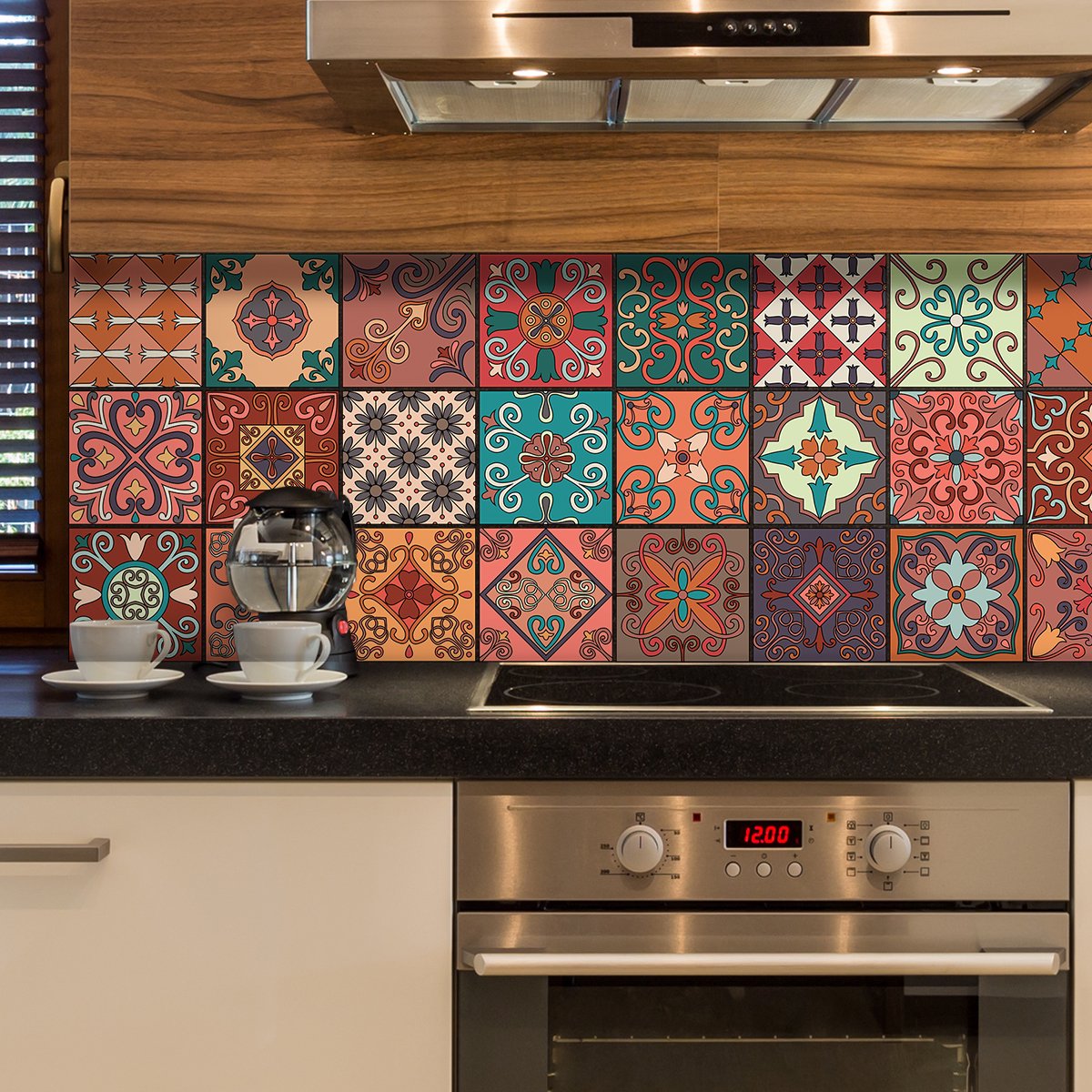 Ambiance Sticker Zelfklevende tegelmuurstickers voor keuken en badkamer - 9 Erminio Azulejos tegelstickers - 9 stickers 15x15cm Multi color