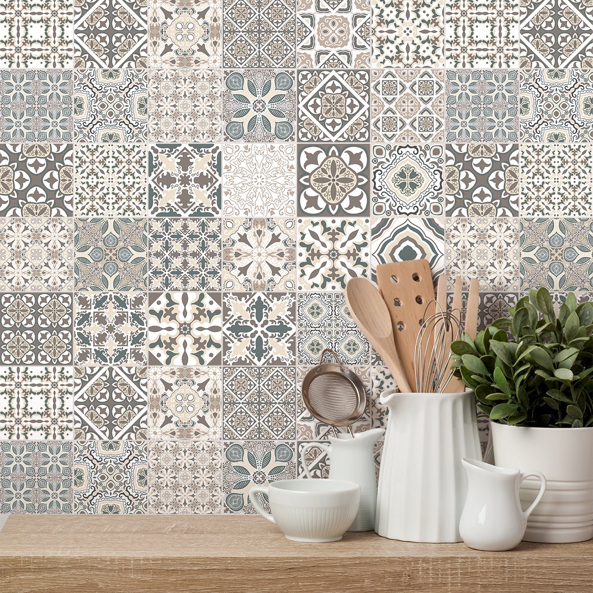 Ambiance Sticker Zelfklevende tegelmuurstickers voor keuken en badkamer - 9 AZULEJOS PASCALINO tegelstickers - 9 stickers 10x10cm Multi color