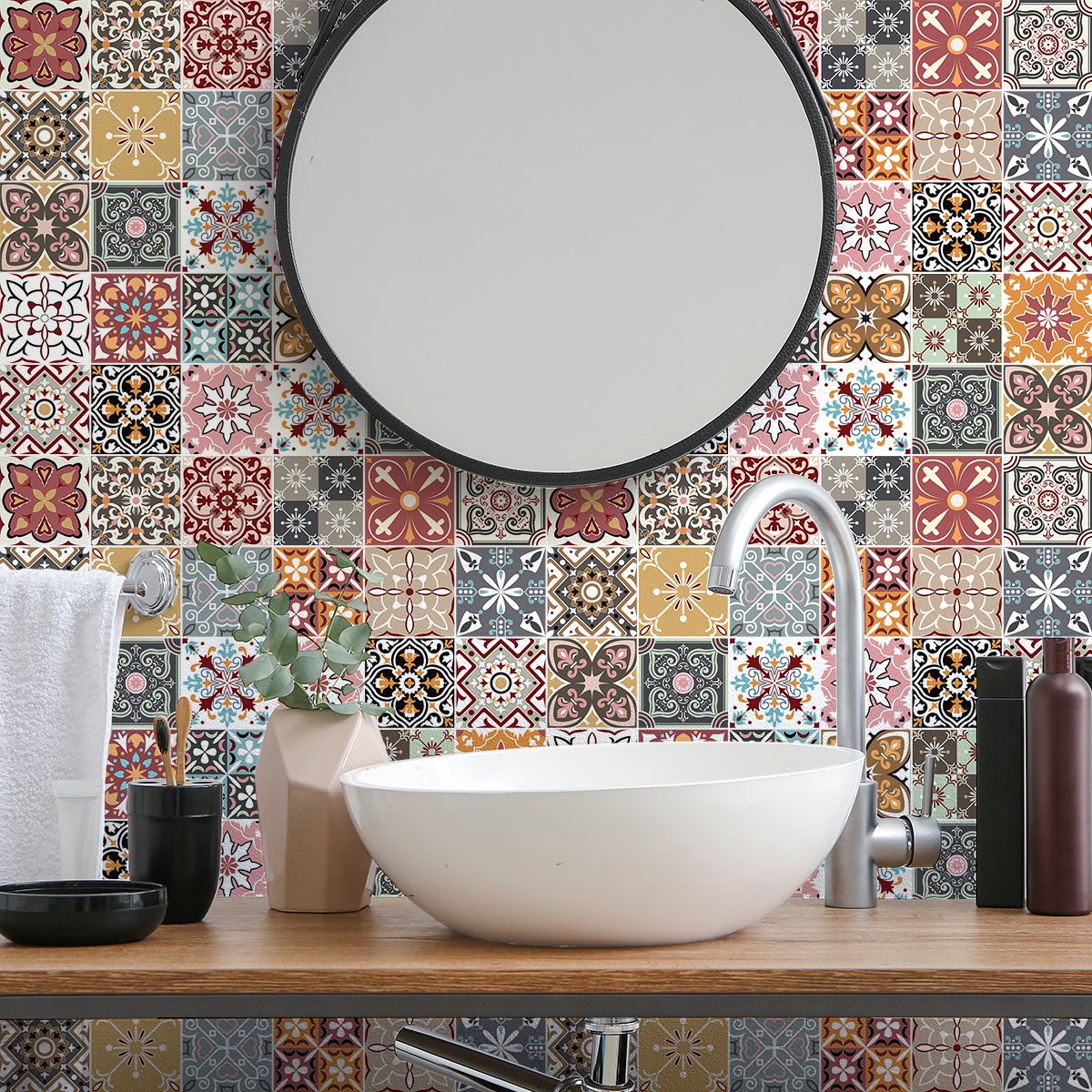 Ambiance Sticker Muurstickers - Zelfklevende tegelmuurstickers voor keuken en badkamer - 30 BERINICIA TEGELSTICKERS - 30 stickers 10x10cm Multi color