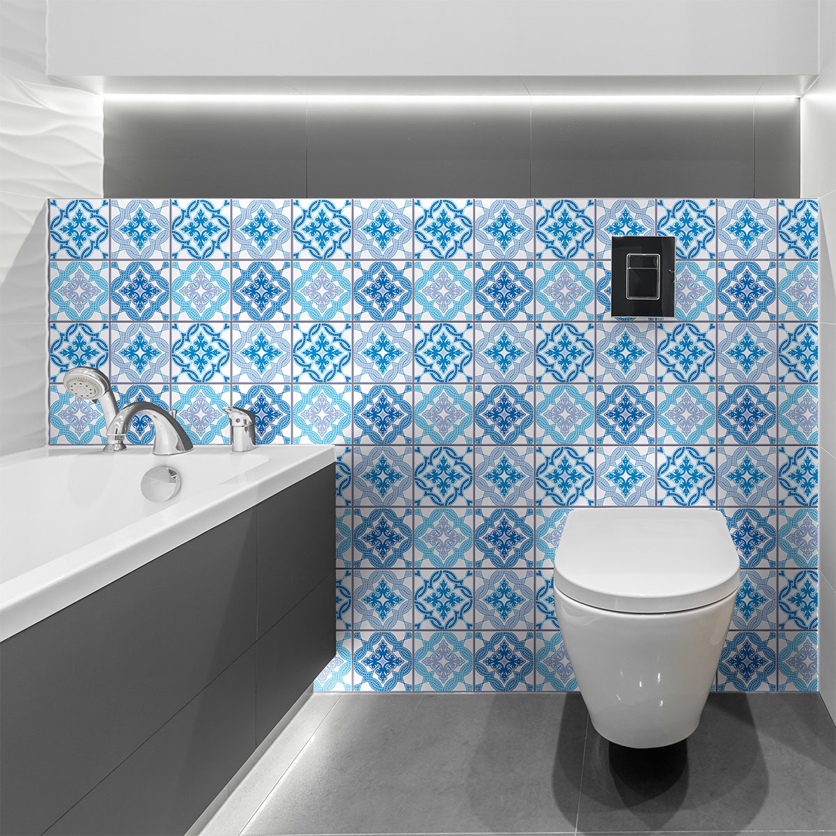 Ambiance Sticker Zelfklevende tegelmuurstickers voor keuken en badkamer - 60 cementtegelstickers, Azulejos-stijl, Maeha - 60 stickers, 10x10 cm Multi color