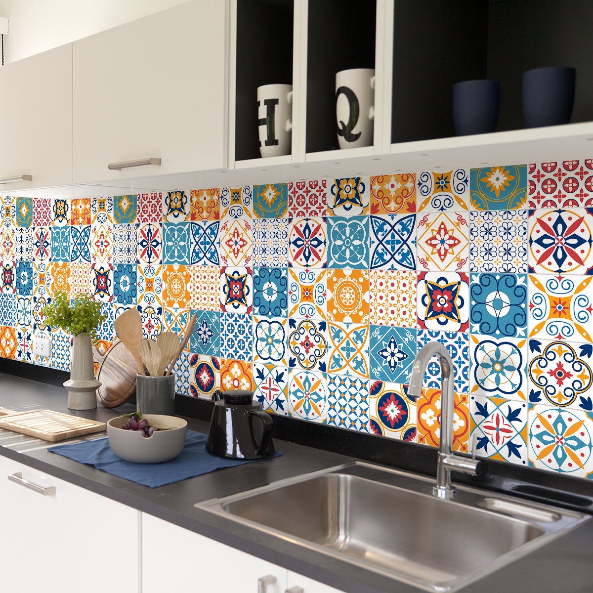 Ambiance Sticker Zelfklevende tegelmuurstickers voor keuken en badkamer - 60 Leopoldo Azulejo tegelstickers - 60 stickers 10x10cm Multi color