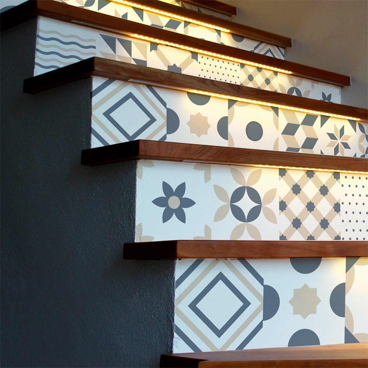 Zelfklevende stickers voor traptreden en stootborden - DESIGN ORNAMENTS - 2 stroken van 20,5 x 143,5 cm
