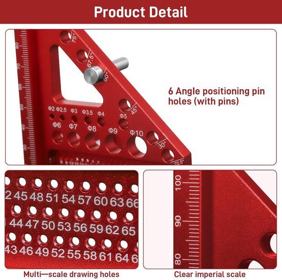 Équerre Menuisier Multifonction 7 Pouces Aluminium Rouge - Rapporteur, Règle, Guide De Coupe & Traçage