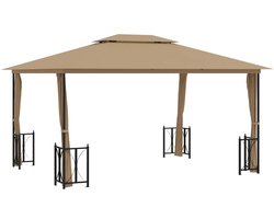 vidaXL Prieel Taupe 3x4m met Zijwanden en Dubbel Dak Tuinprieel - Tuindecoratie - Buitendining - Parasol - Veranda