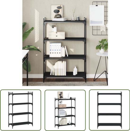 3-laags boekenkast zwart 60x30x120 cm bewerkt hout