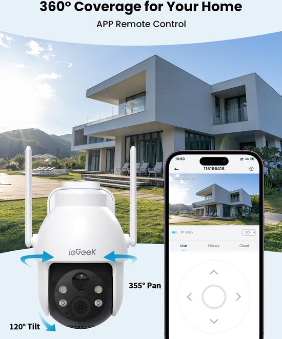 ieGeek Draadloze WiFi Buitenbewakingscamera - 3MP IP-camera - Tweewegs-audio - Geluidsalarm - AI-detectie -Nachtzicht - 360° PTZ - 4 stuks van ieGeek — afbeelding 3