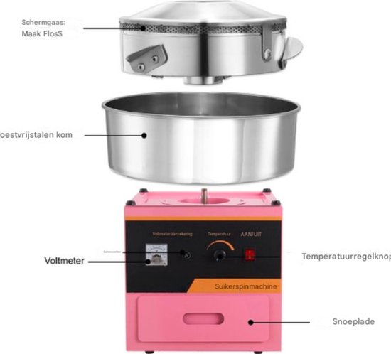 Machine à barbe à papa Happyment - Acier inoxydable - Rose - Professionnelle - Ajustable - Conviviale
