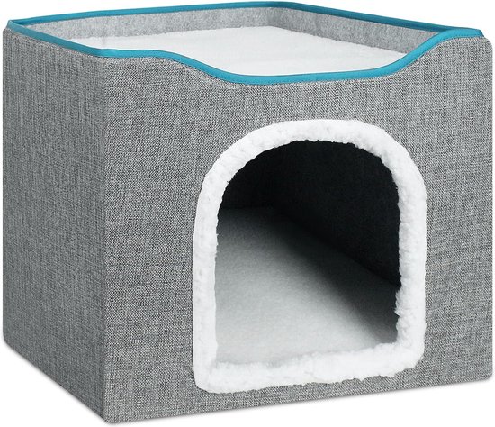 Siairo Kattenhuis, hondenhuis, opvouwbare kattenmand met 2 afneembare kussens, hangende bal en krabplank, kattenhuis, 40 x 40 x 40 cm