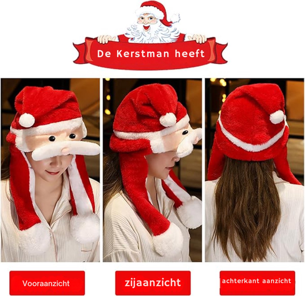 Kerstmuts pluche deluxe | Luxe kerstmuts voor de feestdagen