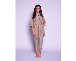 MYKINY BRAND - Yasmine - Taupe - Zwemset - Semi burkini - Badpak - Maat L (valt klein) + Swim Skin