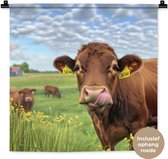Tapisserie murale 60x60 cm - Vache - Prairie - Fleurs - Tapisserie - Tapisseries