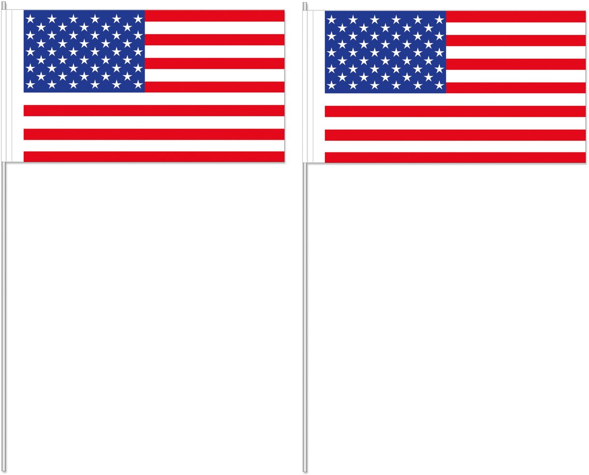 Zwaaivlaggetjes Amerika/USA - 10x - 12 x 24 cm - handvlaggetjes - versiering - feestartikelen