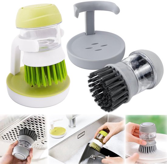 Afwasborstel met Zeepdispenser - Afwas Borstel met Schuurspons