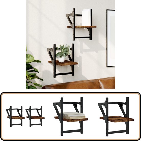 vidaXL Wandschappen - Set van 2 - Gerookt Eiken - 20x25x30 cm Wanddecoratie - Woonaccessoires - Houten Wandplanken - Opbergruimte - Muurschilderij