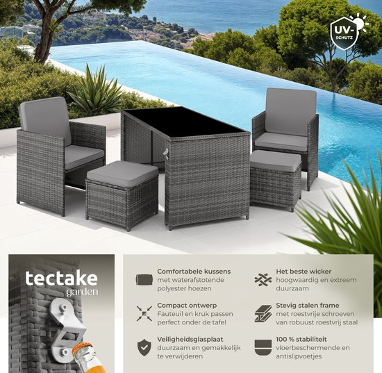 Tectake Wicker Zitgroep Venetië - 5 Personen - Weerbestendig - Grijs