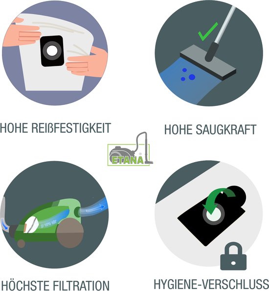 10x sac d'aspirateur Etana compatible avec Miele C3 Black Diamond | C3 Black Diamond Ecoline |  - 10 sacs d'aspirateur