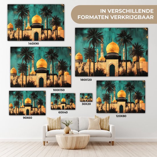 Peinture sur toile 120x80 cm - Décoration murale Mosquée - Or - Arabe - Islamique - Décoration murale salon - Décoration chambre - Accessoires chambre - Peintures sur toile