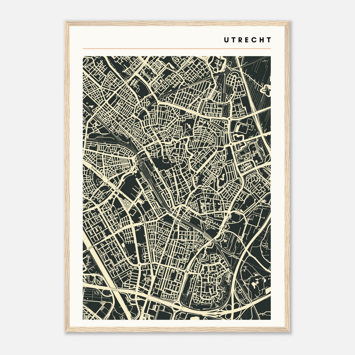 Moderne minimalistische plattegrond van Utrecht - Stadskaart donkergrijs/beige - Stijlvol design city map poster - Groot formaat 50x70 cm - Premium papier