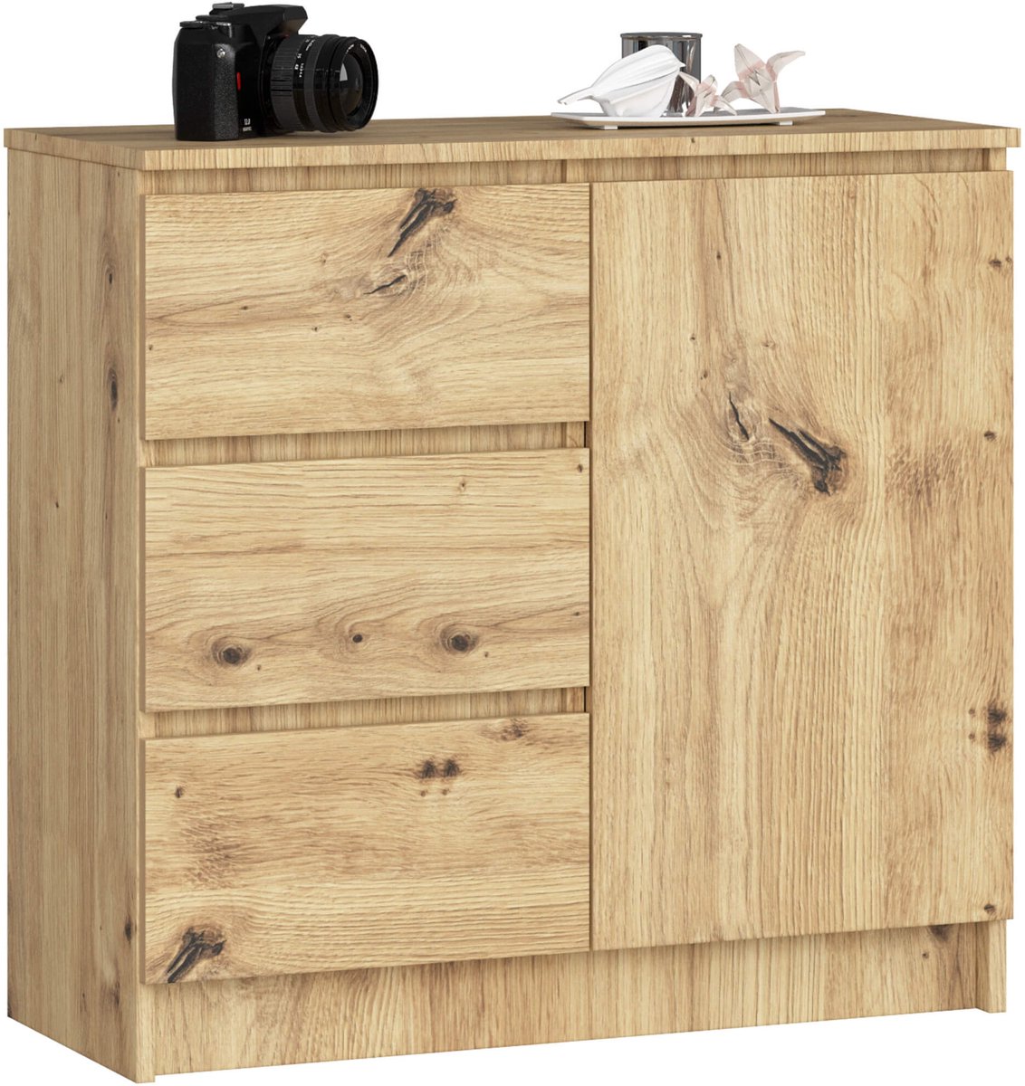 Ladekast JERRY met 3 Lades en 2 Deuren / AKORD Furniture Factory / Artisan Eik / 80 x 77 x 35 cm