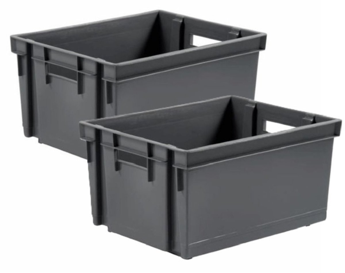 EDA Opbergkrat stapelbaar - 2x - kunststof - 10 Liter - L32 x B26 x H18 cm - grijs - opbergbak - opbergen