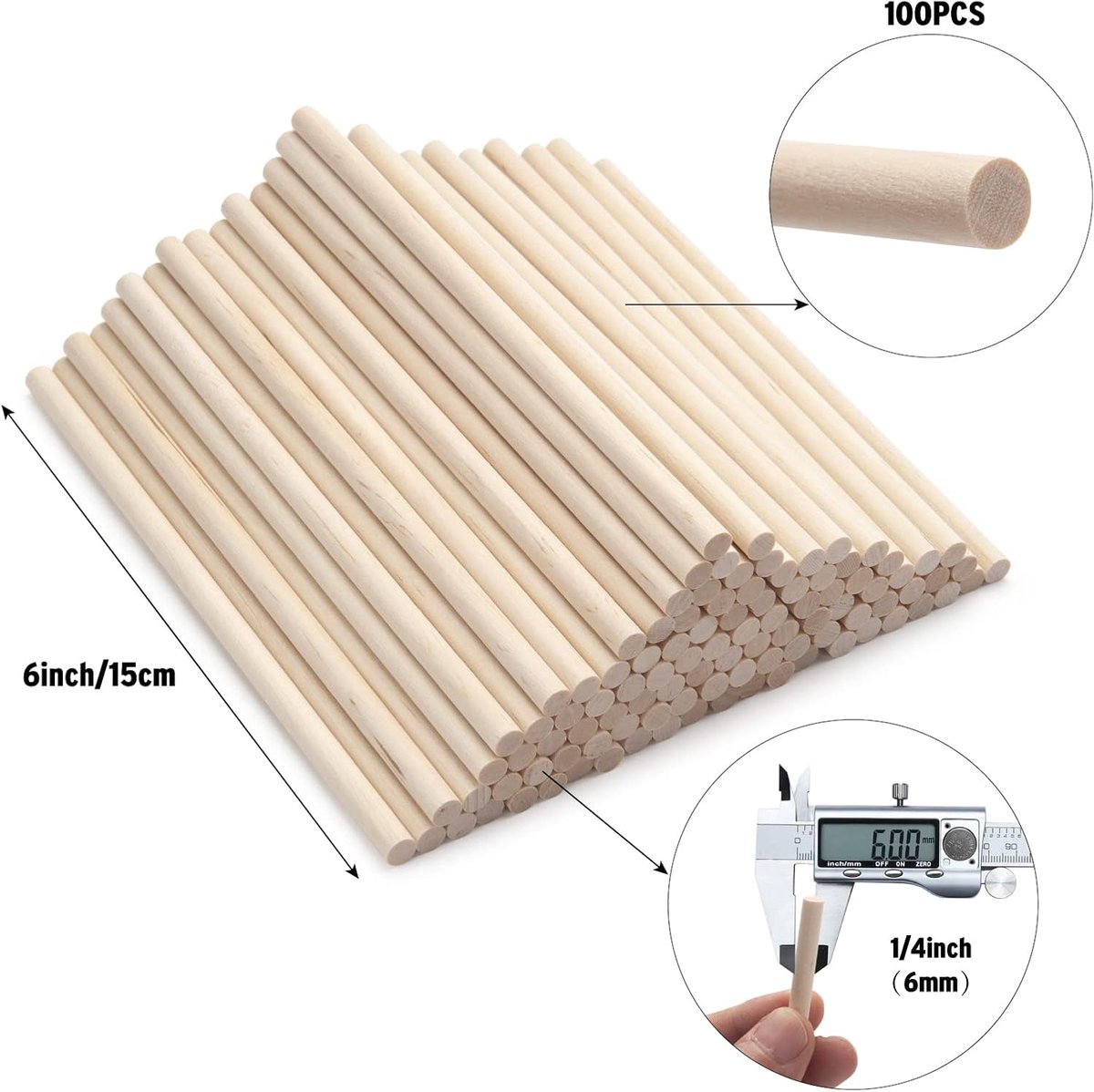 PATIKIL Houten deuvelspelden 12 mm x 60 mm, rechte