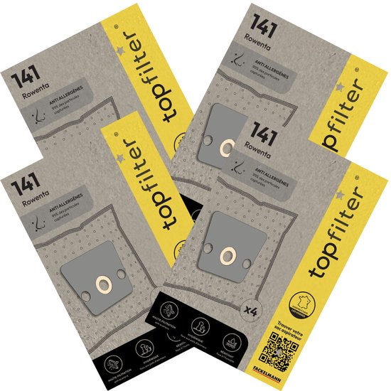 Lot de 4 sacs pour aspirateur Rowenta TopFilter Premium 64141