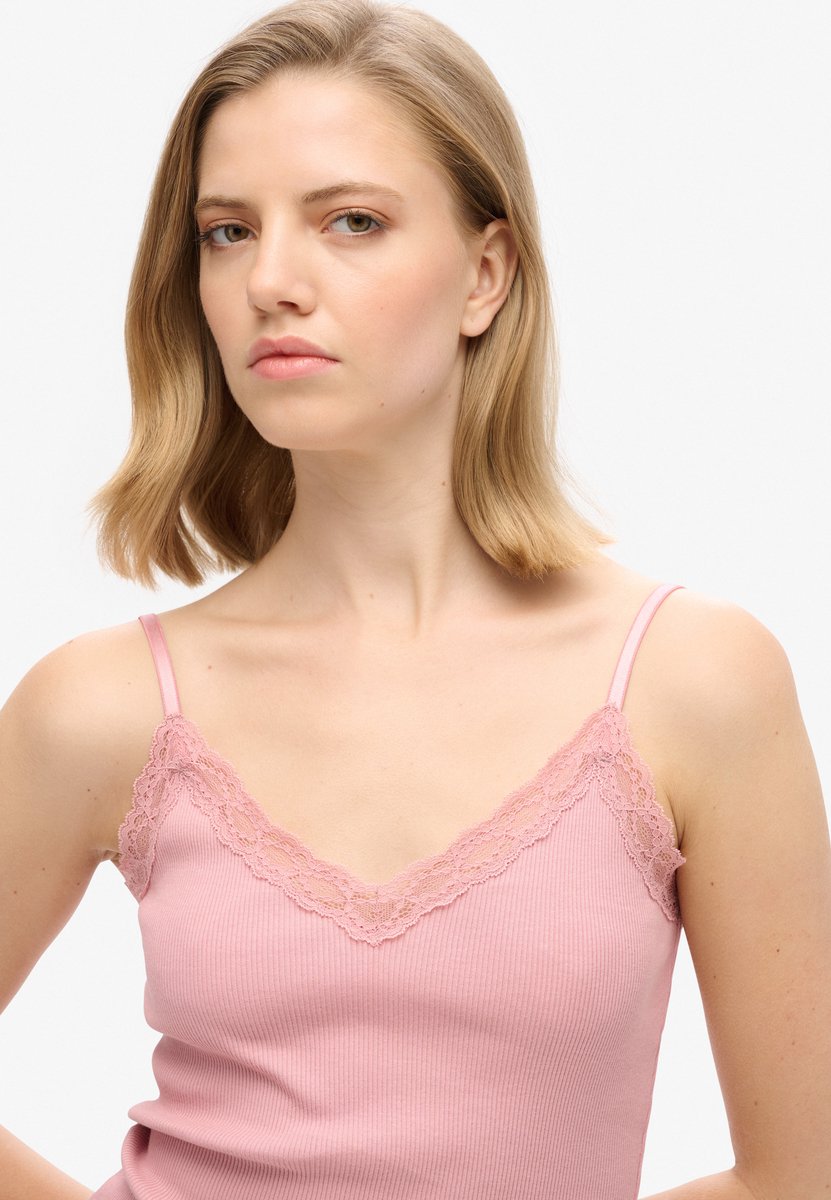 Superdry Essential camitopje met kanten boord Dames Vesten Roze
