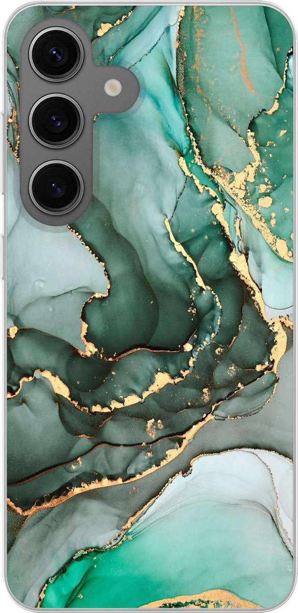 Telefoonhoesje samsung Galaxy S24 hoesje - Goud - Marmer print - Groen - Luxe - Marmer printlook - Grijs - Siliconen Telefoonhoesje Telefoonhoesje